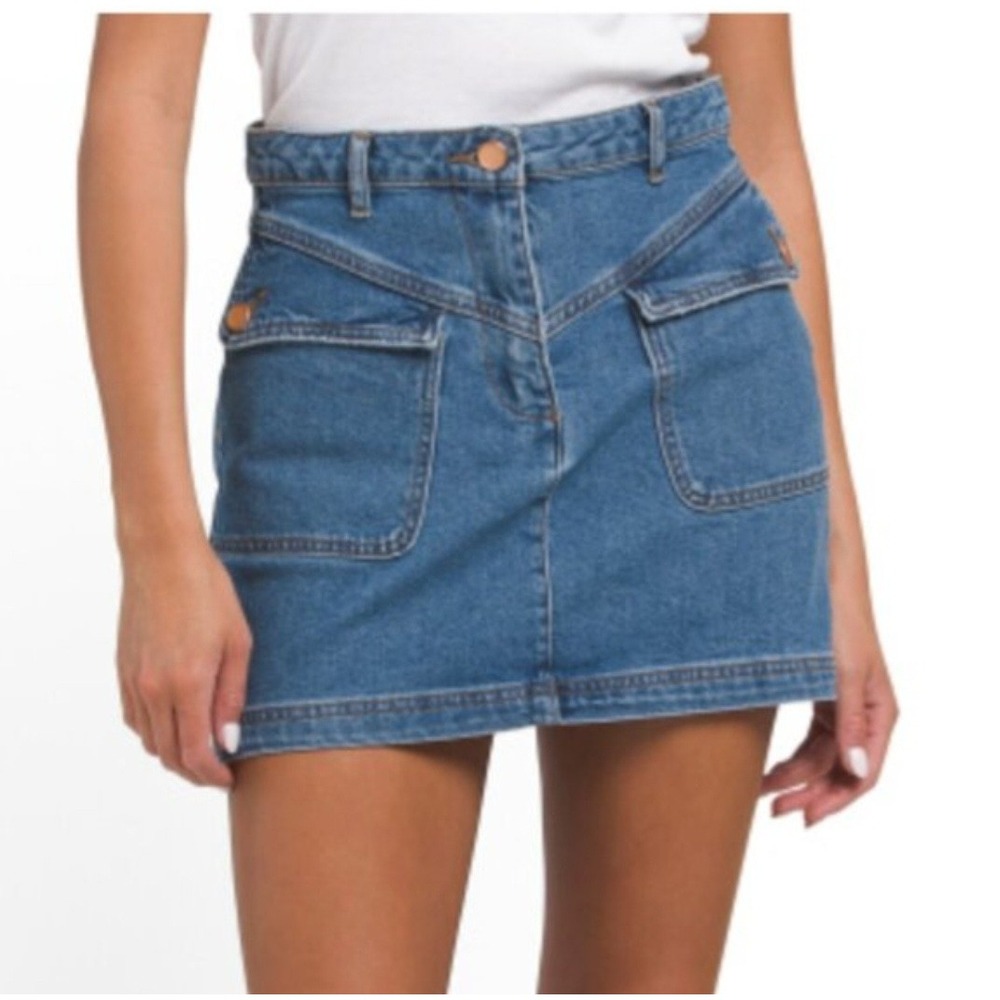 House of Harlow 1960 Denim Mini Skirt Blue High Waisted Utility Pocket Womens 8